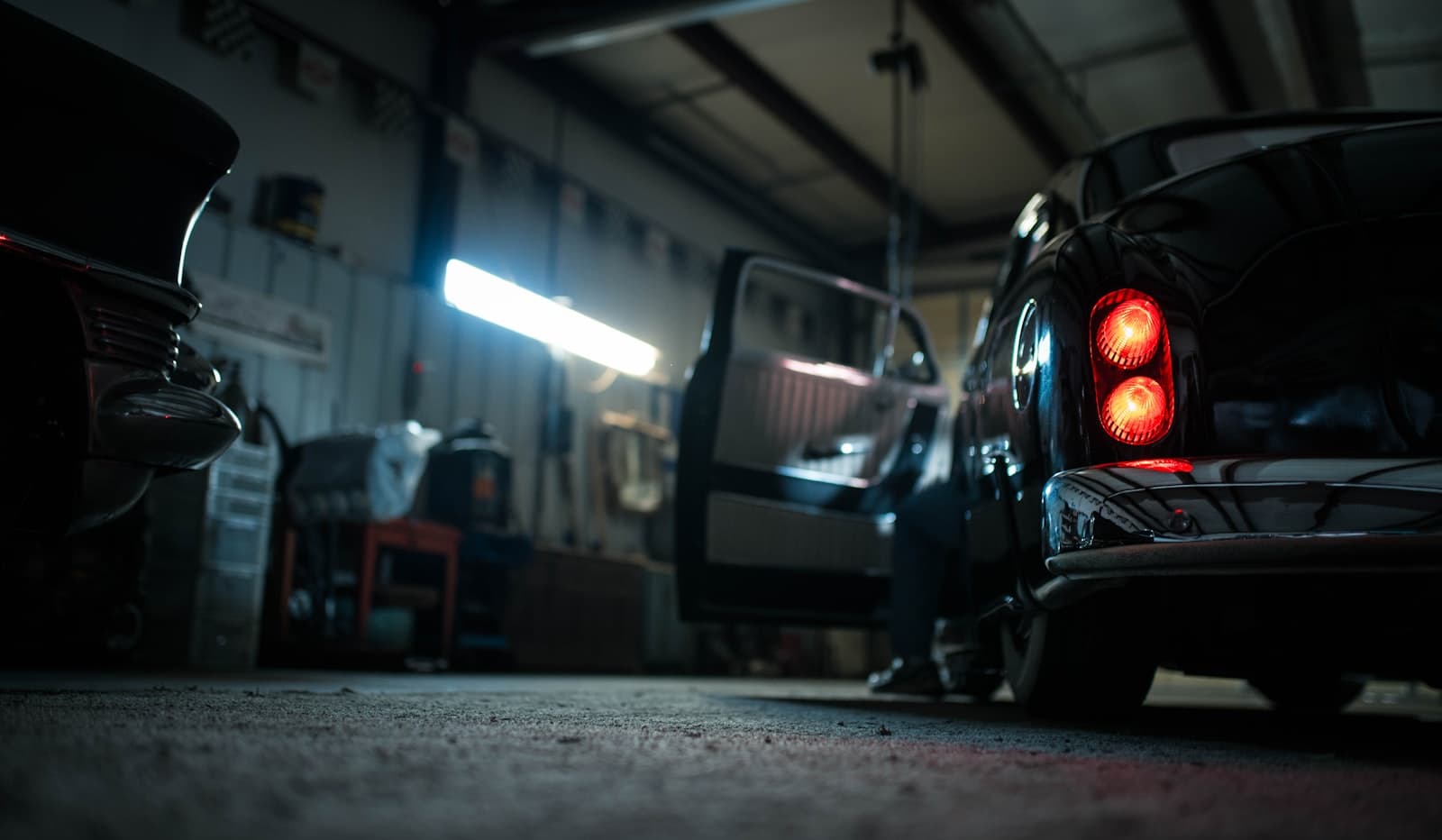 Independent auto shop with a car on the lift